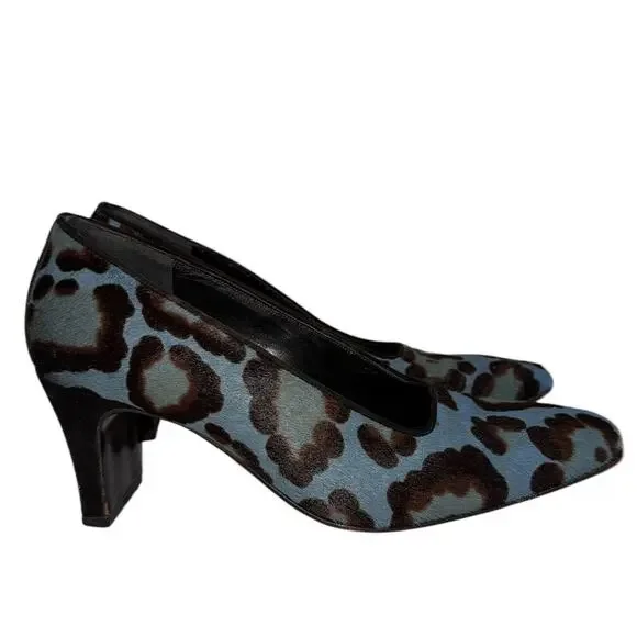 Rare Vintage Fendi Blue Leopard Calf Hair Heels Pumps Size 36 Italy - Picture 6 of 14